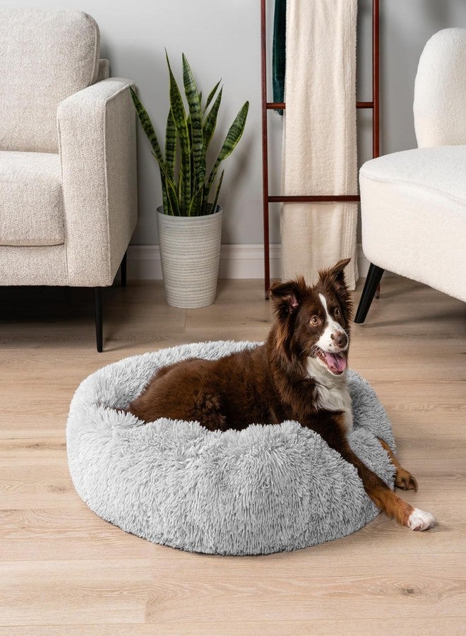 D&C PAWS سرير D&C PAWS Calming Donut للكلاب الصغيرة والمتوسطة الحجم والقطط | سرير ناعم ورقيق من الفرو الصناعي الفاخر مع حافة مرتفعة للدعم، قابل للغسل، دائري الشكل، للقطط الصغيرة (رمادي فاتح - متوسط) - Image 5